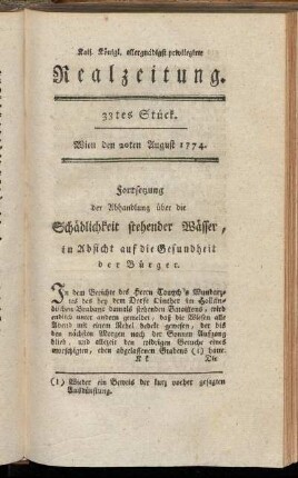 33tes Stück. Wien den 20ten August 1774.