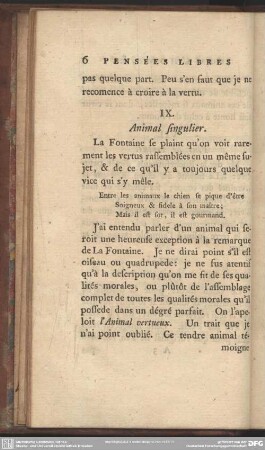 IX. Animal singulier