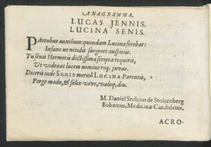 Anagramma. Lucas Jennis. Lucina Senis.