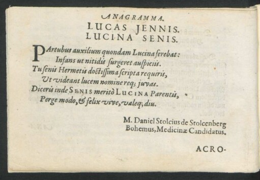 Anagramma. Lucas Jennis. Lucina Senis.