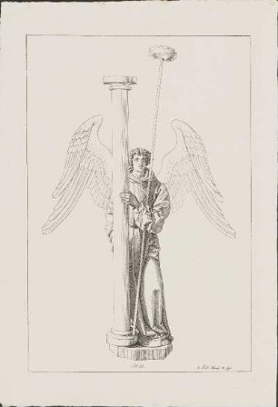 Lithographie: [Geflügelter Engel mit Geißelsäule und Essigschwamm]. No. 31