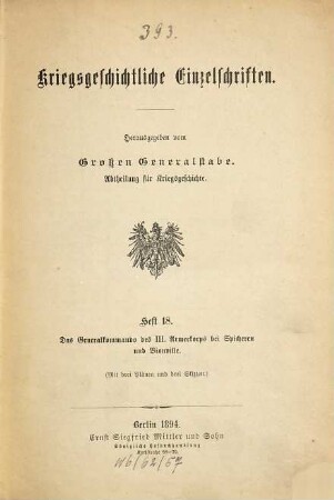 Kriegsgeschichtliche Einzelschriften, 18