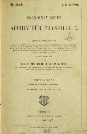 Skandinavisches Archiv für Physiologie. 3. 1892
