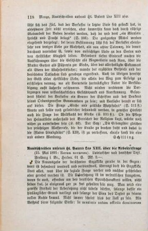 118-119 [Rezension] Leo XIII. Papst, Rundschreiben unseres Heiligsten Vaters Leo XIII, durch goettliche Vorsehung Papst, ueber die Arbeiterfrage