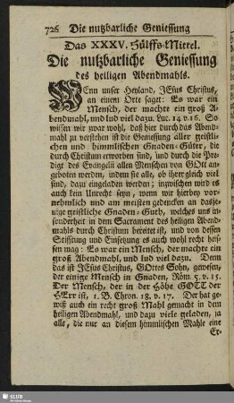 Das XXXV. Hülffs-Mittel. Die nutzbarliche Geniessung des heiligen Abendmahls