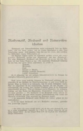 Mathematik, Mechanik und Naturwissenschaften:
