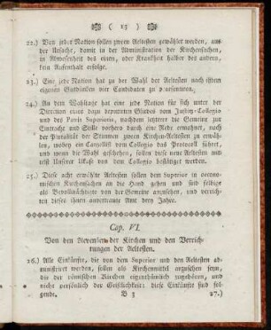 Cap. VI. Von den Revenüen der Kirchen und den Verrichtungen der Aeltesten.