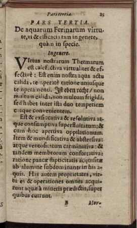 Pars Tertia. De aquarum Ferinarum virtute ...