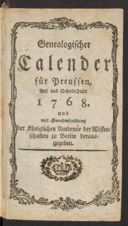 1768: Genealogischer Kalender