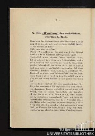 X. Die "Wandlung" des natürlichen, ererbten Gefühls