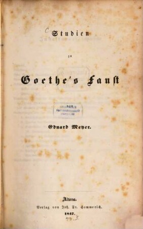 Studien zu Goethe's Faust