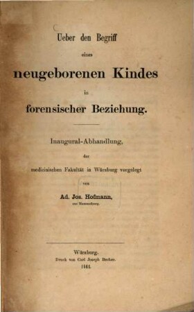 Ueber den Begriff eines neugeborenen Kindes in forensischer Beziehung