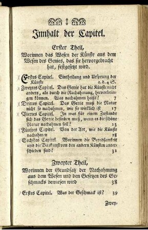 Innhalt der Capitel.