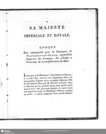 A Sa Majesté Impériale Et Royale