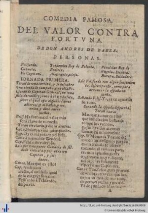 Comedia Famosa: Del Valor contra Fortuna.