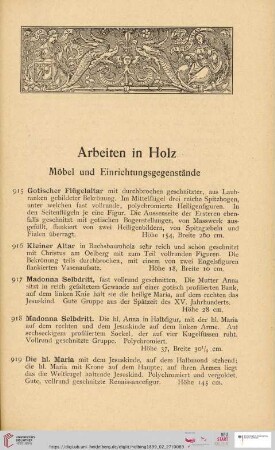 Arbeiten in Holz: Möbel und Einrichtungsgegenstände (Nr. 915-1050)