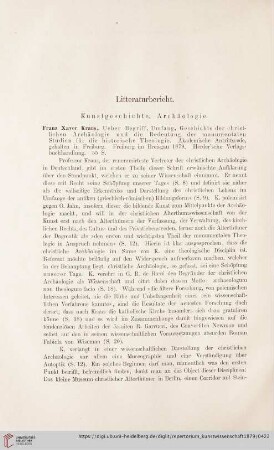 Litteraturbericht. Kunstgeschichte. Archäologie