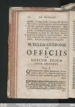 M. Tullii Ciceronis De Officiis Ad Marcum Filium Liber Secundus.
