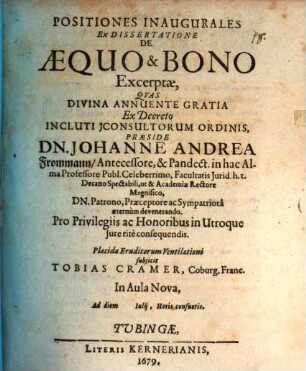 Positiones inaugurales ex dissertatione de aequo et bono excerptae