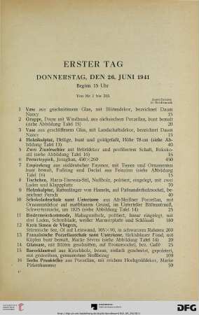 Erster Tag: Donnerstag, den 26. Juni 1941, Beginn 15 Uhr (Nr. 1-315)