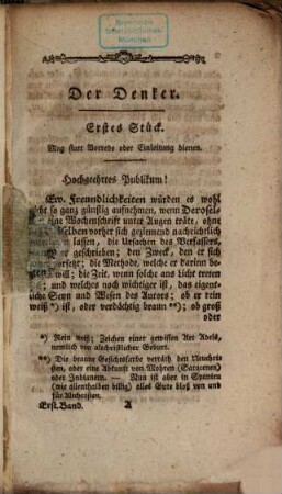 Der Denker : eine Wochenschrift aus dem Spanischen, 1781
