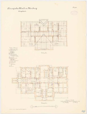 Chirurgische Klinik der Philipps-Universität Marburg: Lehrgebäude: Grundriss Untergeschoss, Dachgeschoss 1:100