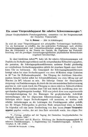 Ein neuer Vierpendelapparat für relative Schweremessungen