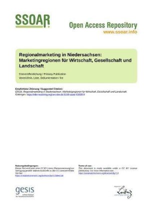 Regionalmarketing in Niedersachsen: Marketingregionen für Wirtschaft, Gesellschaft und Landschaft