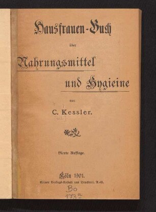 Hausfrauen-Buch über Nahrungsmittel und Hygieine