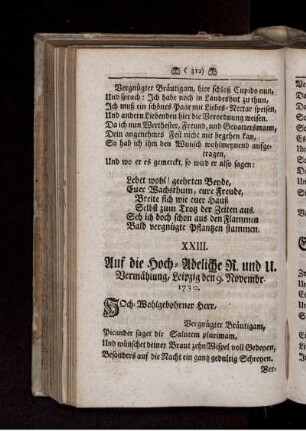 XXIII. Auf die Hoch-Adeliche R. und U. Vermählung, Leipzig den 9. Novembr. 1730