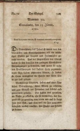 Nummer 72. Sonnabends, den 15 Jänner, 1780. - Nummer 74. Sonnabends, den 22. Jänner, 1780.