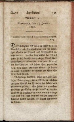 Nummer 72. Sonnabends, den 15 Jänner, 1780. - Nummer 74. Sonnabends, den 22. Jänner, 1780.