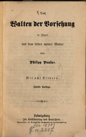 Das Walten der Vorsehung in Zügen aus dem Leben meiner Mutter : Mit 8 Bildern
