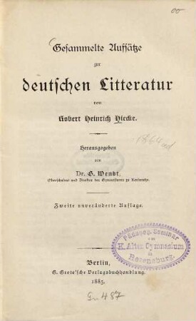 Gesammelte Aufsätze zur deutschen Litteratur
