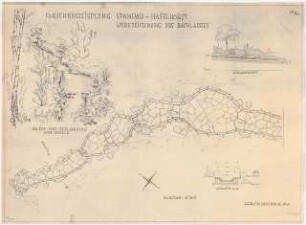 Gartenanlage Forschungssiedlung Haselhorst, Berlin-Spandau: Bachlauf: Grundriss, Schnitte 1:20, Perspektivische Ansicht