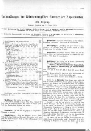 143. Sitzung, Stuttgart, 27.10.1900