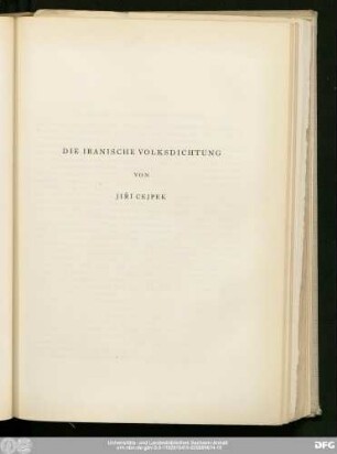 Die Iranische Volksdichtung Von Jiří Cejpek