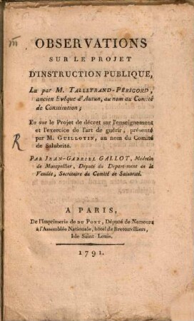 Observations sur le projet d'instruction publique