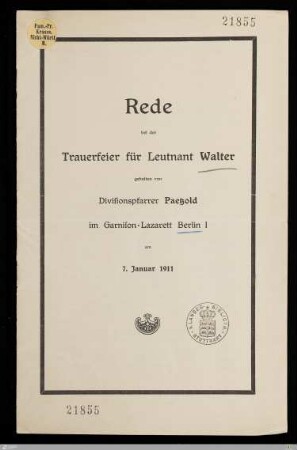 Rede bei der Trauerfeier für Leutnant Walter