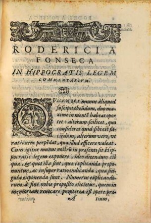 Roderici a Fonseca ... In Hippocratis legem commentarium, quo perfecti medici natura explicat