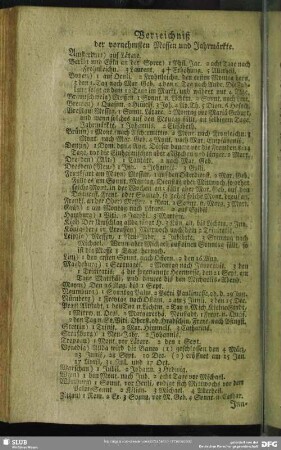 Verzeichniß der vornehmsten Messen und Jahrmärkte