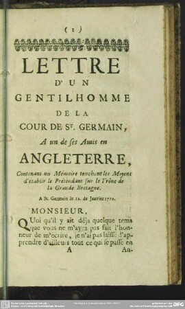 A St.Germain le 12. de Janvier 1710. Monsieur,