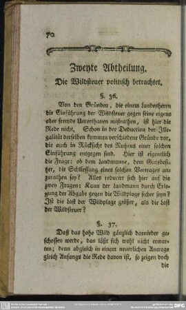 Zweyte Abtheilung. Die Wildsteuer politisch betrachtet