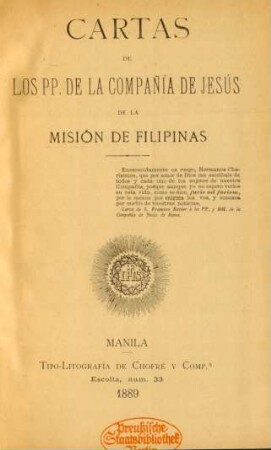 Cuaderno 8: Cartas de los padres de la Compañía de Jesús de la Misión de Filipinas