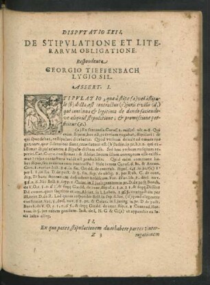 Disputatio XXII. De Stipualtione Et Literarum Obligatione. Respondente Georgio Tieffenbach