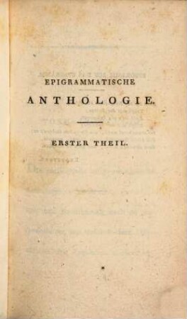 Epigrammatische Anthologie. 1