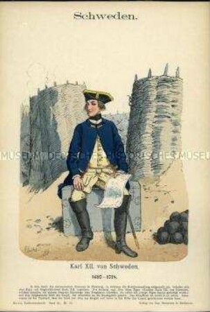 Uniformdarstellung, Porträt, König Karl XII von Schweden in Uniform, Königreich Schweden, 1697/1718.