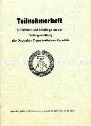 Teilnehmerheft für Schüler und Lehrlinge an der Feriengestaltung der DDR (blanko)