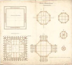 Dolmetsch, Heinrich; Kornwestheim; Ev. Pfarrkirche, Restaurierung - Turmoberteil - Mauerlatten u. Balkenlage (Grundriss, Ansicht, Teilansichten)