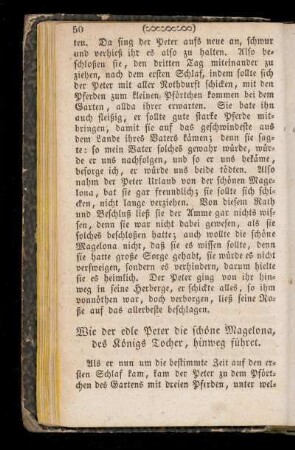 Wie der edle Peter die schoene Magelona, des Koenigs Tochter, hinweg fuehret.
